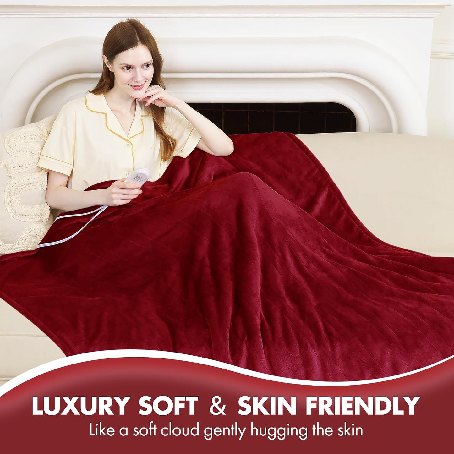Heated Blanket Throw 50" x 60" - Soft Flannel Sherpa Electric Blanket Throw with 5 Heating Levels & 4 Hours Auto Off, Machine Washable, Ideal Gift for Grandma (Purple)