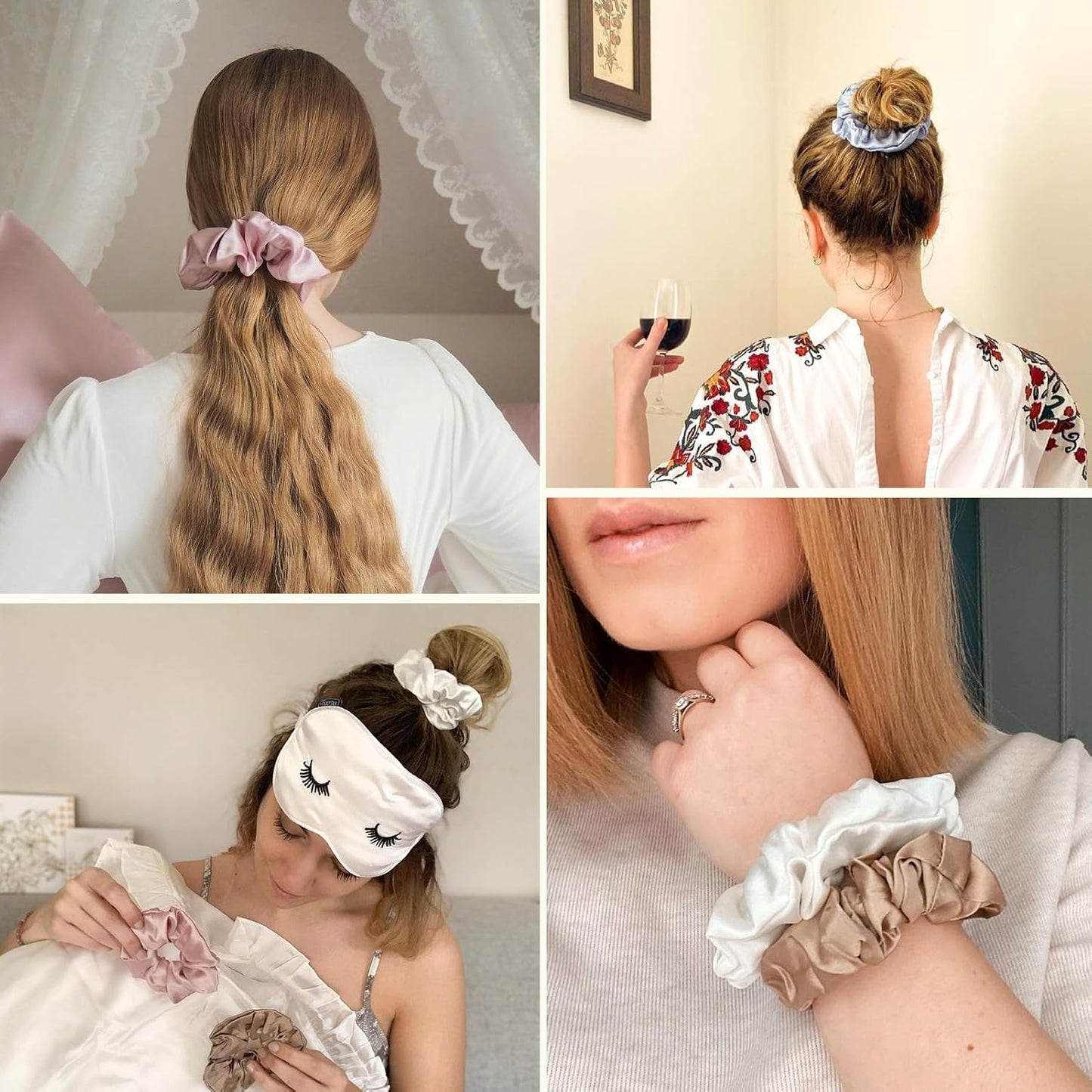 LILYSILK Silk Hair Scrunchies / Ties for Frizz & Breakage Prevention, 100% Mulberry, No Damage, Elastic ponytail Holders, 1Pc, Coffee - Colors A