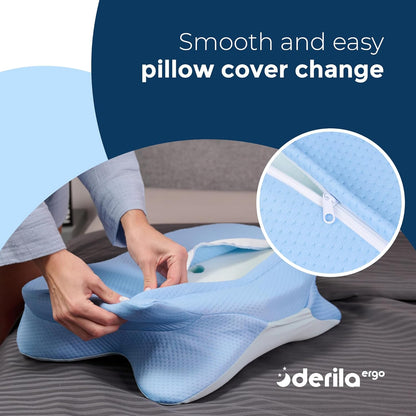 Derila Ergo Cervical Neck Pillow for Sleeping Pillow Contour Memory Foam Pillows for Back, Side Sleeper Pillows 21.25 x 14.17 x 4.72 inches
