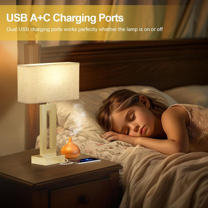 Gold Table Lamps Set of 2, 16.4" Bedside Lamps for Nightstand with USB C+A