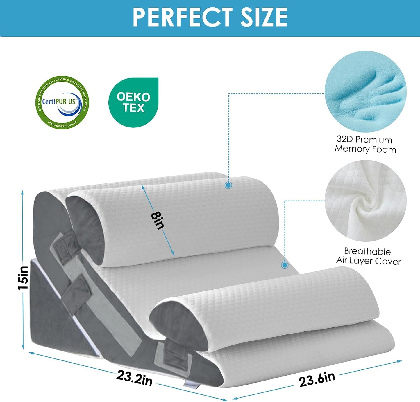 MEGCXIT Wedge Pillow Set for After Surgery, Bed Wedge, 3PCS, White/Grey
