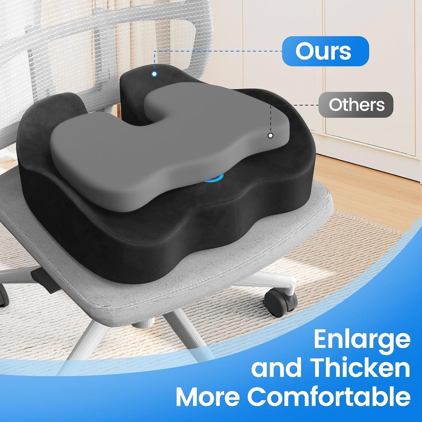Seat Cushion, Memory Foam Chair Cushions for Tailbone/Sciatica Easing, Chair Pillow with Handles for Car, Office Chair Cushion with Non-Slip Design, Ideal for Post-Surgery Recovery(Black)