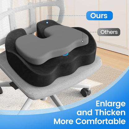 Seat Cushion, Memory Foam Chair Cushions for Tailbone/Sciatica Easing, Chair Pillow with Handles for Car, Office Chair Cushion with Non-Slip Design, Ideal for Post-Surgery Recovery(Black)