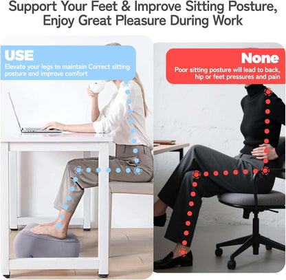 Inflatable Foot Rest for Airplane Travel & Office, Portable Leg Rest Pillow, Elevating Feet for Economy Flight, Home Desk, Car Use - Grey