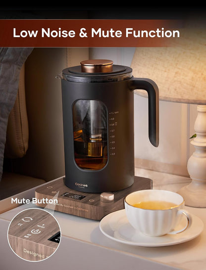 Electric Tea Kettle, INTASTING Glass Electric Kettle with tea Infuser and Precise knob temperature control, 1200W Fast Heating, BPA-Free, Easy to Clean, 1 Liter (Dark Gray)