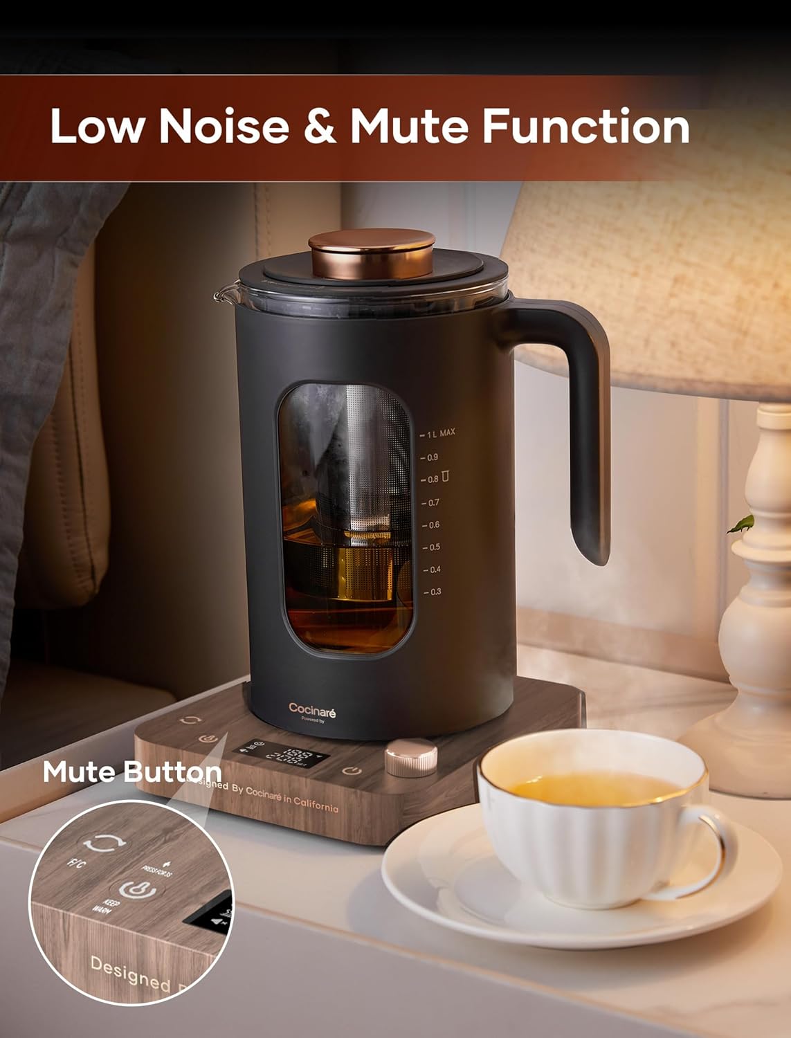 INTASTING Electric Tea Kettle with Infuser, ±1℉ Temperature Control, 1L