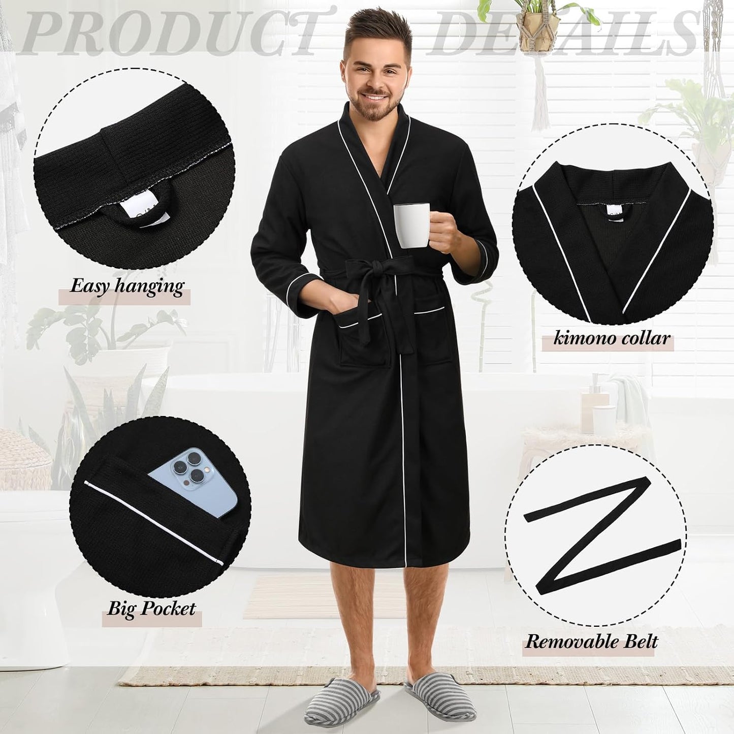 Cuffbow Cotton Robe for Women or Men Lightweight Waffle Knit Bathrobe Couple V Neck Spa Sleepwear(just 1 Set)