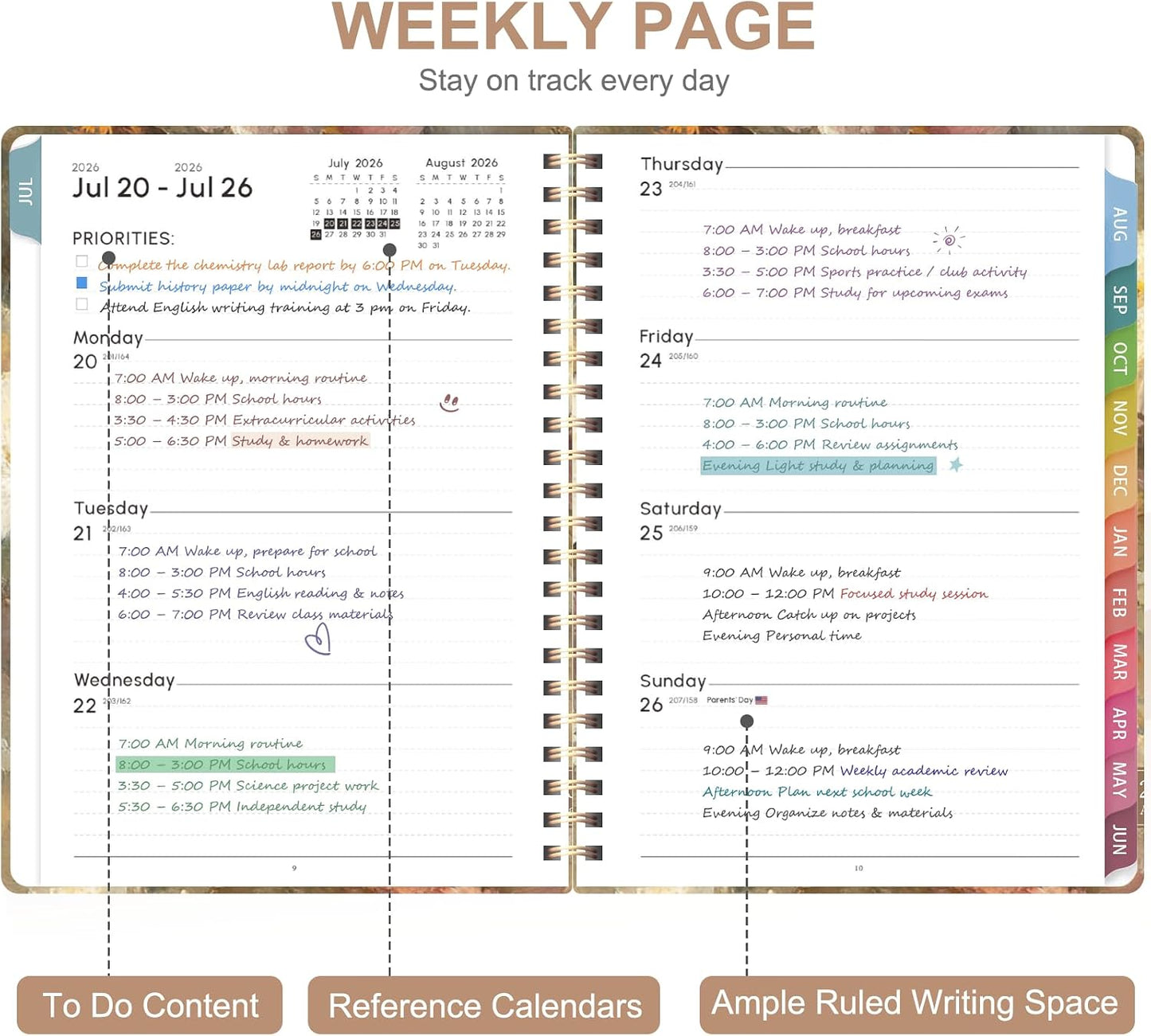 Planner 2026-2027, Weekly and Monthly Calendar Planner, JUL 2026 - JUN 2027 | A5(6.3'' x 8.5''), Hardcover, Agenda Book, Sprial Bound, Inner Pocket, Office and School Use