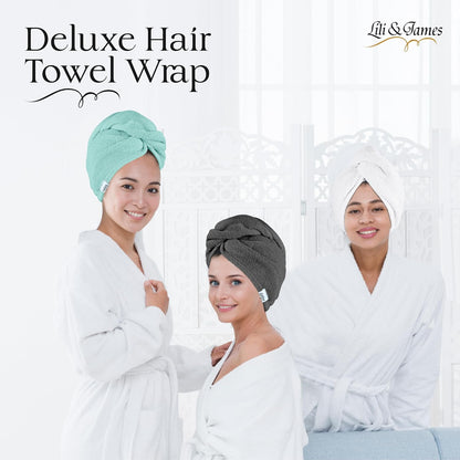 Lili&James 100% Cotton Hair Towel Wrap for Women & Kids – 420 GSM Quick Dry Hair Turban with Double Button Loop, Anti Frizz Non Microfiber Hair Drying Towel for Curly, Long & Thick Hair (Lilac)