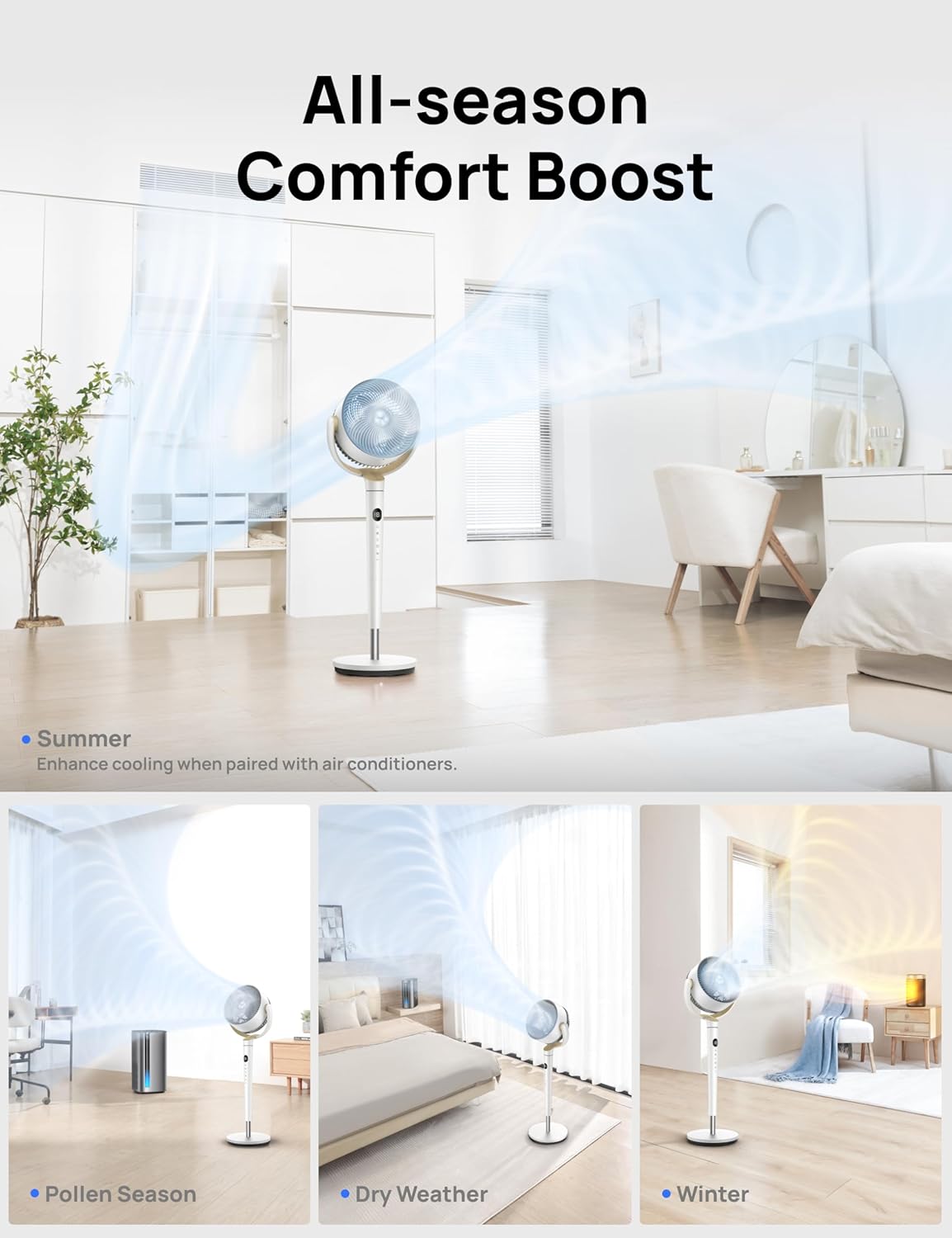 DREO Fan for Bedroom, 120° Oscillating Standing Fan, Quiet Floor Fan with DC Motor, Pedestal Fan for Room, 9 Speeds, 4 modes, 20dB, 120° Manual Vertical, 37-42" Adjustable Height, 9H Timer, Dark Gray