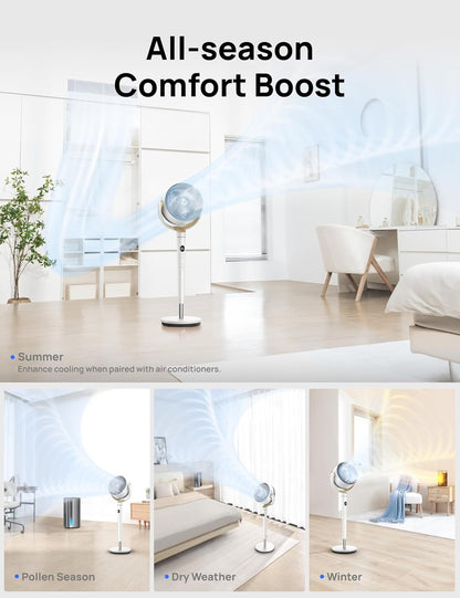 DREO Fan for Bedroom, 120° Oscillating Standing Fan, Quiet Floor Fan with DC Motor, Pedestal Fan for Room, 9 Speeds, 4 modes, 20dB, 120° Manual Vertical, 37-42" Adjustable Height, 9H Timer, Dark Gray