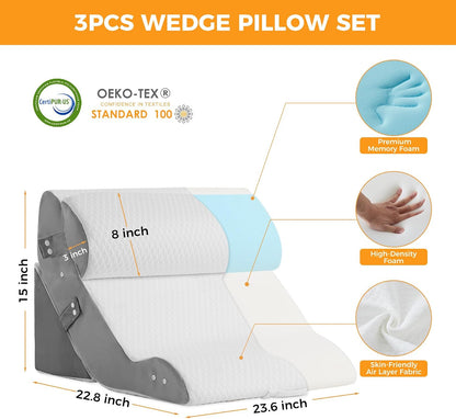 Ruqmuis Wedge Pillow Set for After Surgery, Bed Wedge Pillow, White