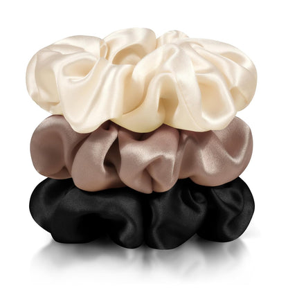 Zenssia Silk Scrunchies for Hair, Mulberry Silk Hair Ties for Women and Girls, No Damage Elastic Ponytail Holders（Black, 3 Pack）