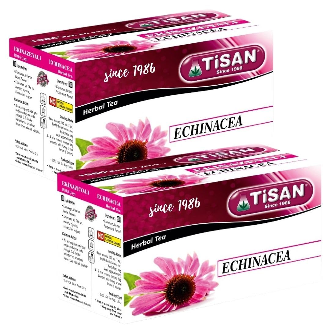 Tisan Echinacea Tea – 40 Individually Wrapped Tea Bags | Pure Botanical Echinacea Purpurea | Naturally Caffeine Free Floral Infusion | Earthy and Bright Herbal Flavor | Seasonal Vitality Ritual for Everyday Wellness