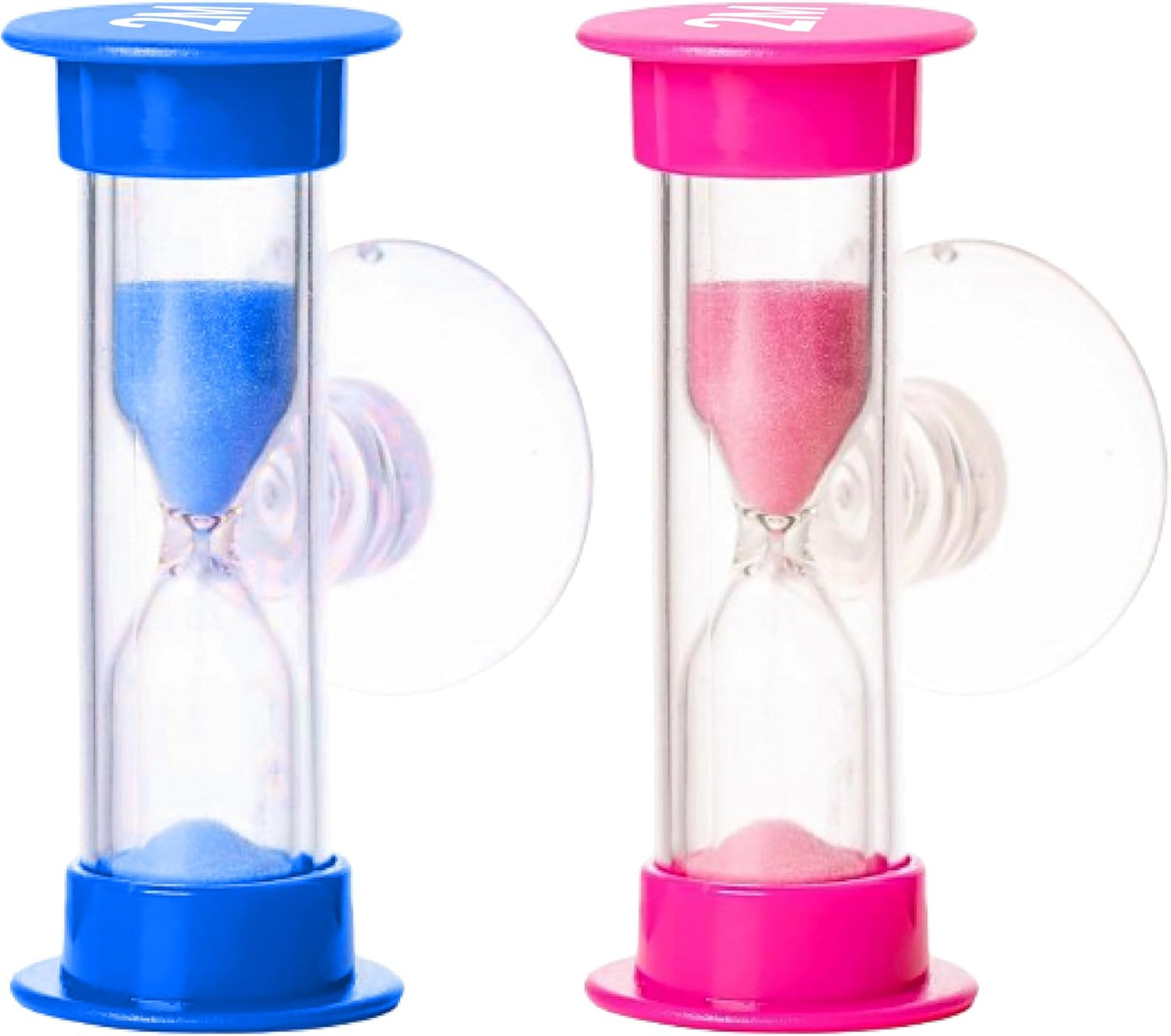 2 Minute Toothbrush Sand Timer for Kids - Set of 2 Small Blue and Pink Smiley Hourglass