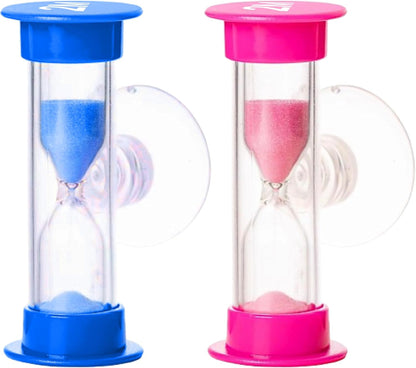 2 Minute Toothbrush Sand Timer for Kids - Set of 2 Small Blue and Pink Smiley Hourglass