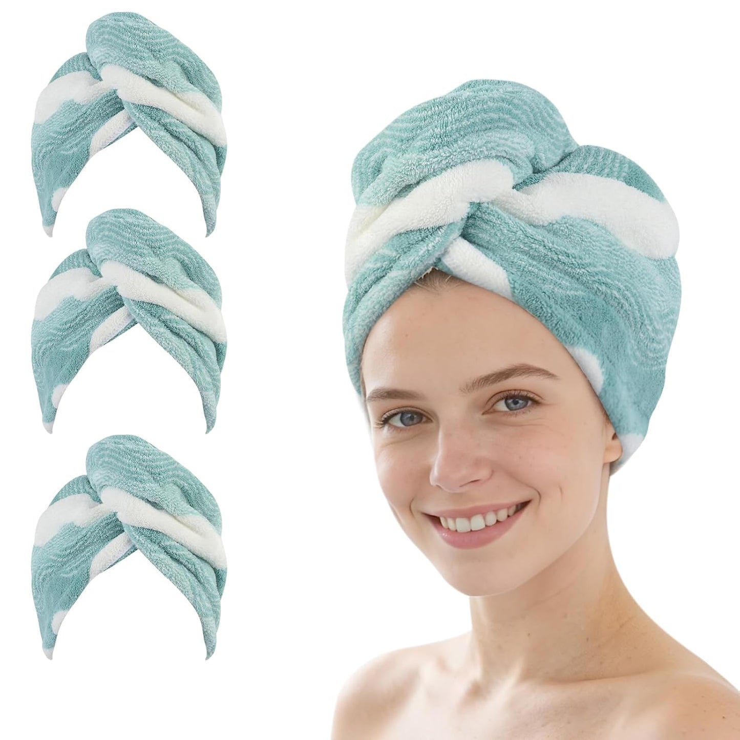 SINLAND Microfiber Hair Drying Cap Hair Towel Turban Twist for Women Fast Drying Towels Head Turban Absorbent Soft Lightweight 3 Pack Black