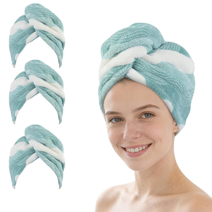 SINLAND Microfiber Hair Drying Cap Hair Towel Turban Twist for Women Fast Drying Towels Head Turban Absorbent Soft Lightweight 3 Pack Black
