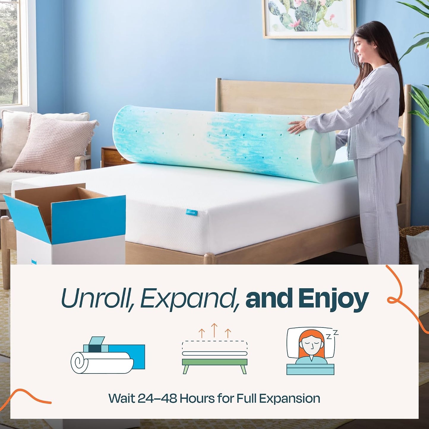 Linenspa Memory Foam Mattress Topper, Queen Size - 2 Inch Gel Infused Memory Foam - Plush Feel - Cooling and Pressure Relieving - CertiPUR Certified