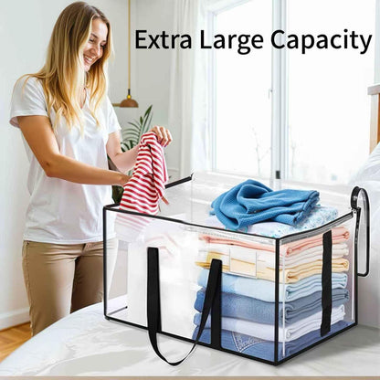 Moving Bags Extra Large - Heavy Duty Storage Totes with Wrap-Around Handles & Reinforced Zippers - Foldable Moving Box Alternative, Water-Resistant for Dorm, Closet & Under Bed Storage (Clear)