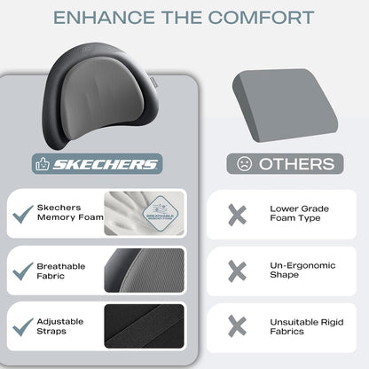 Skechers Lumbar Pillow Premium Memory Foam,Double-Layer-Office Chair Cushion for Tailbone Pain Relief,Butt Pillow for Office Chair,Car seat Cushion,Long Sitting Office Workers,and Car Drivers,Black