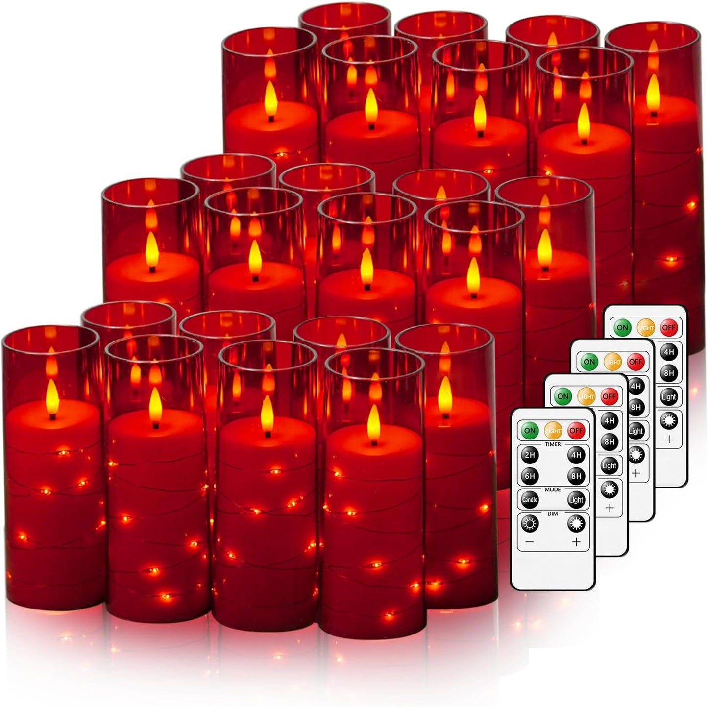 Nimiko Flickering Flameless LED Candles,Battery Operated Candles 24 Pcs with Embedded Star String,Acrylic LED Pillar Candles with Remote,Suitable for Home Decoration to Create an Atmosphere (White)