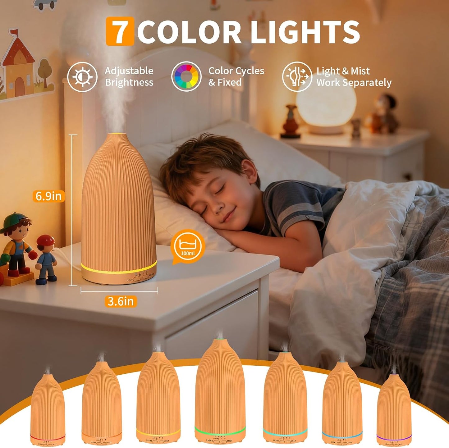 URPOWER 150ML Essential Oil Diffusers for Home, Ultrasonic Aromatherapy Diffuser with 7 Color Changing Lights, Timer & Auto Shut-Off, Scent Diffuser for Bedroom, Office, Yoga