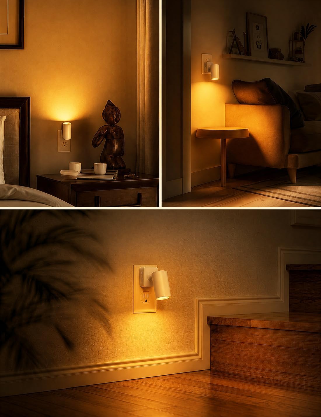 L LOHAS LED Night Lights Plug into Wall, [2-Pack] Rotatable Night Lights with Dusk to Dawn Sensor, 0-100 LM Brightness Adjustable,2000K Amber Nightlight for Adults Bathroom Hallway Stairs