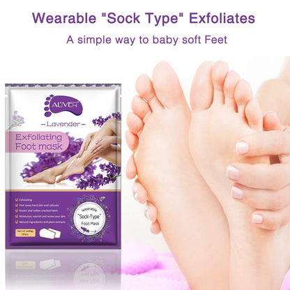 ALIVER Foot Peeling Mask - 5 Pack, Exfoliating Mask Make Feet Baby Soft, Foot Mask for Dry Cracked Skin, Peeling Away Dead Skin, Calluses - Lavender