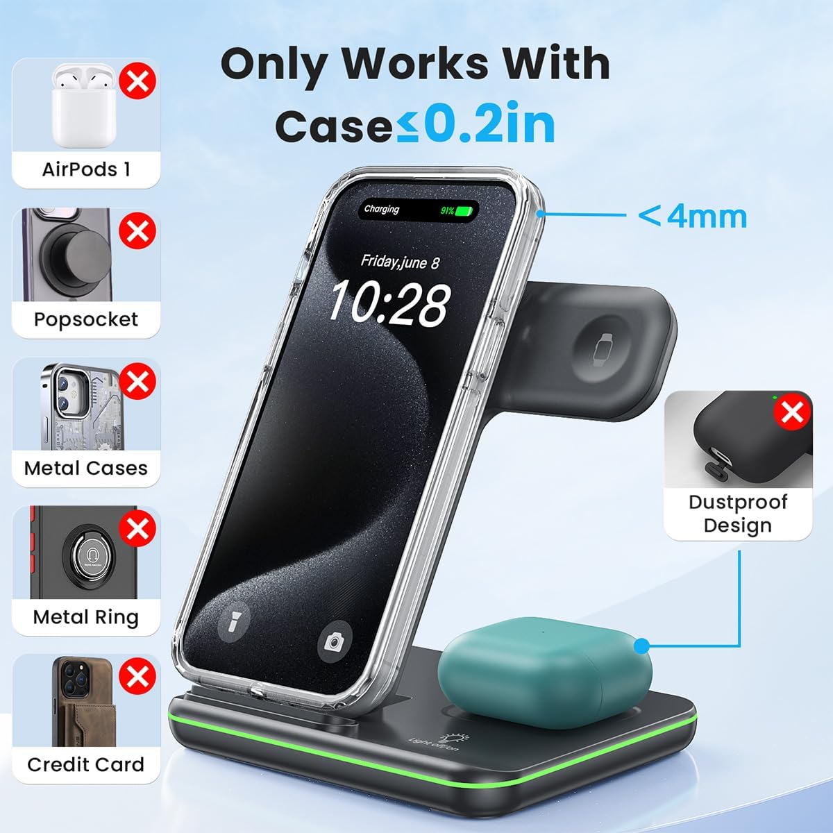 WAITIEE Foldable Wireless Charger for iPhone 17 16 15 14 13 12 11 X 8, 3 in 1 Charging Station for Apple Watch & for AirPods(White)