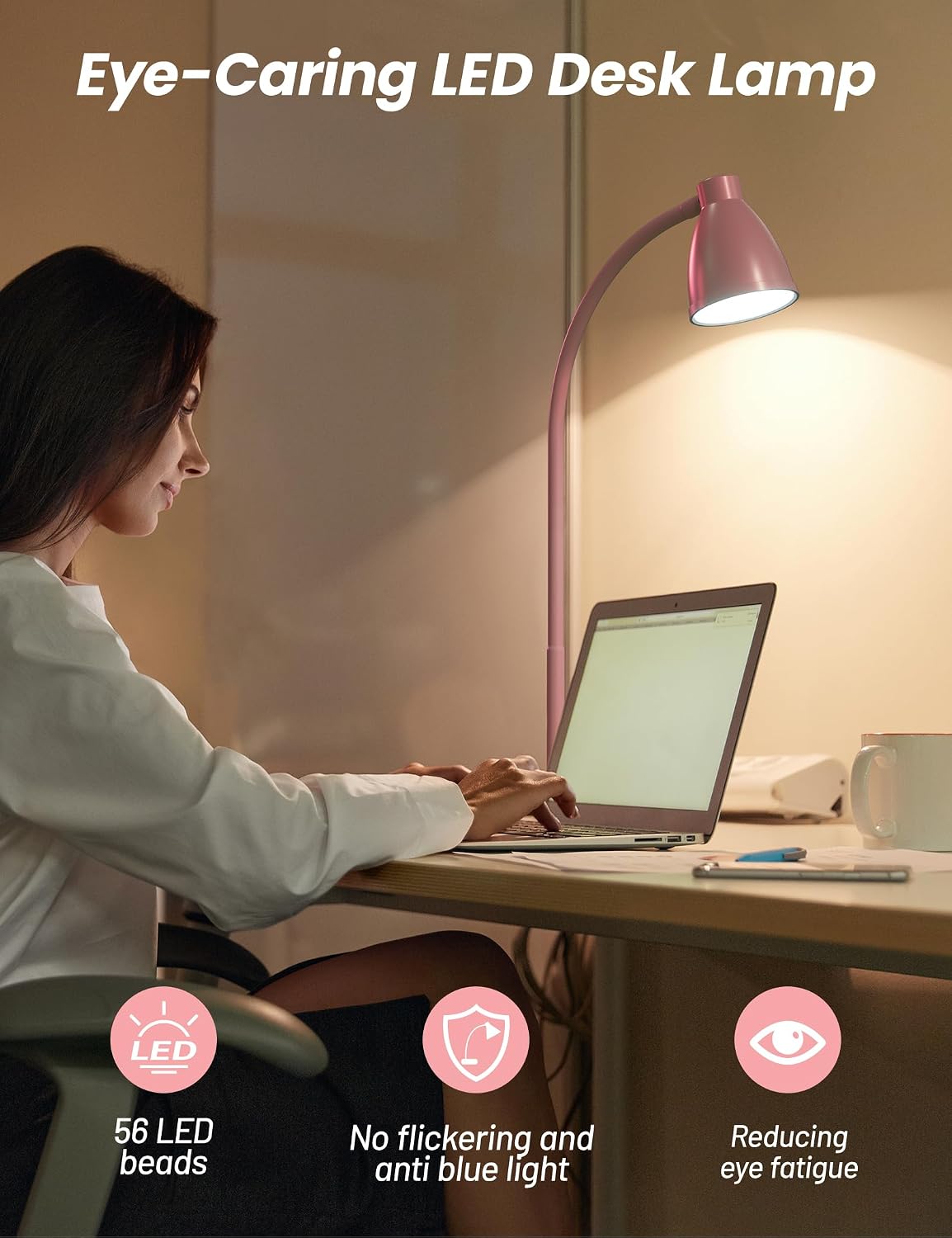 BOHON LED Desk Lamp with USB Charging Port 3 Color Modes Dimmable, Black