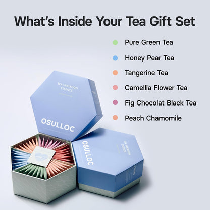 OSULLOC Premium Tea Collection (40 count, 10 flavors x 4 ea), Self Care Sampler Gift Box Variety Pack, Premium Organic Pure & Blended Tea from Jeju