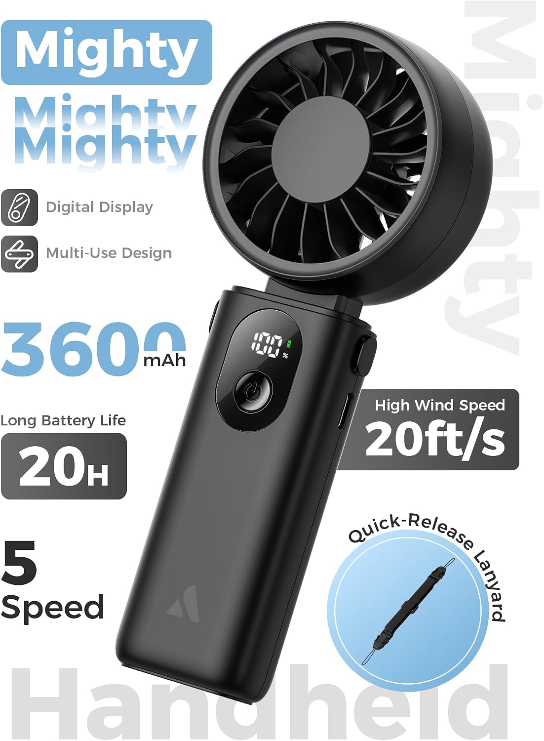 Aecooly Mighty Portable Handheld Fan | 20H Max Cooling | 3 Flexible Modes