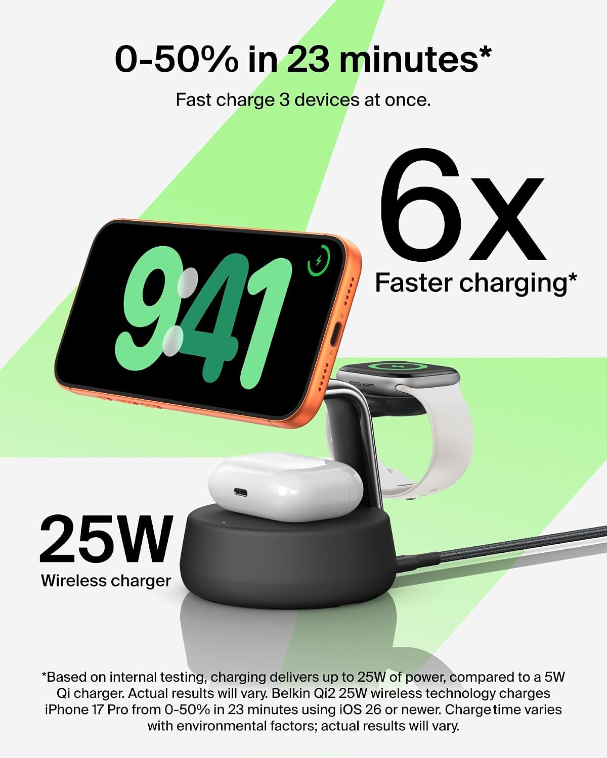 Belkin Qi2.2 25W Wireless 2 in 1 iPhone Charger, Fast Charging for Travel