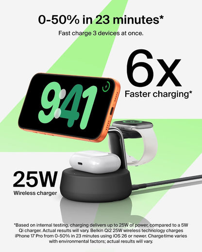 Belkin Qi2.2 25W Wireless 2 in 1 iPhone Charger, Fast Charging for Travel