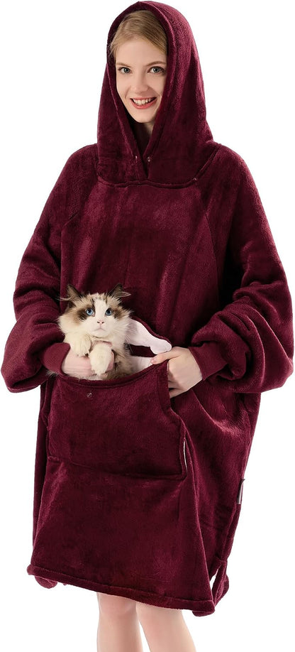 Krifey Wearable Blanket Hoodie, Oversized Sherpa Hooded Blanket for Adults | Soft sherpa fleece with sleeves and pocket; oversized fit for lounging, WFH, camping, Christmas and white elephant gifts.