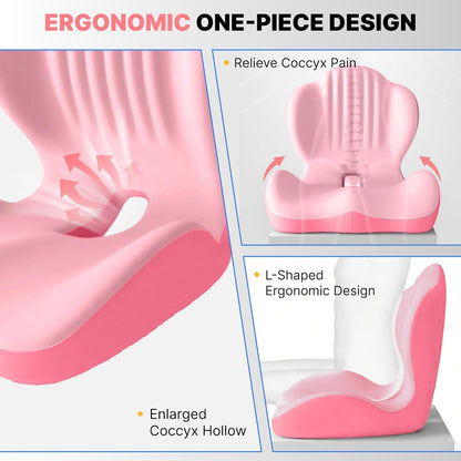 Ergonomic Seat Cushion, Office Chair Seat Cushions with L-Shaped Design, Memory Foam Orthopedic Cushion with Coccyx Hollow, Lumbar Support & Tailbone Pain Relief for Car, Truck, Gaming Chair (Black)
