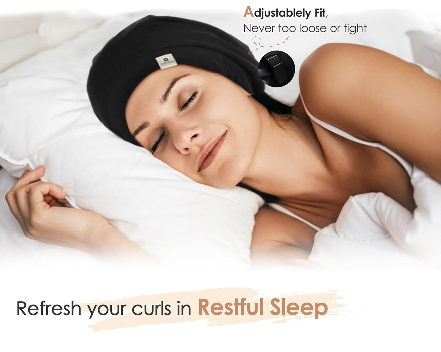 YANIBEST Hair Cover Bonnet Satin Sleep Cap - Adjustable Stay on Silk Lined Slouchy Beanie for Night Sleeping Surgical Hats Pure Black