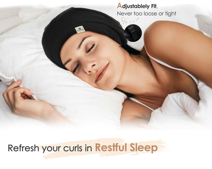 YANIBEST Hair Cover Bonnet Satin Sleep Cap - Adjustable Stay on Silk Lined Slouchy Beanie for Night Sleeping Surgical Hats Pure Black