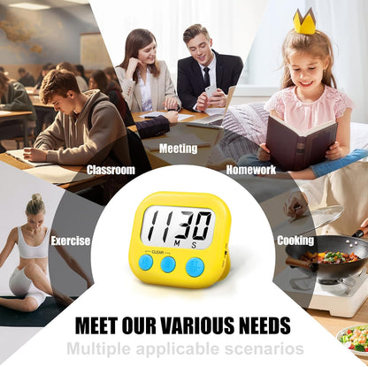2 Pack Digital Kitchen Timer for Cooking Big Digits Loud Alarm Magnetic Backing Stand Cooking Timers for Baking White
