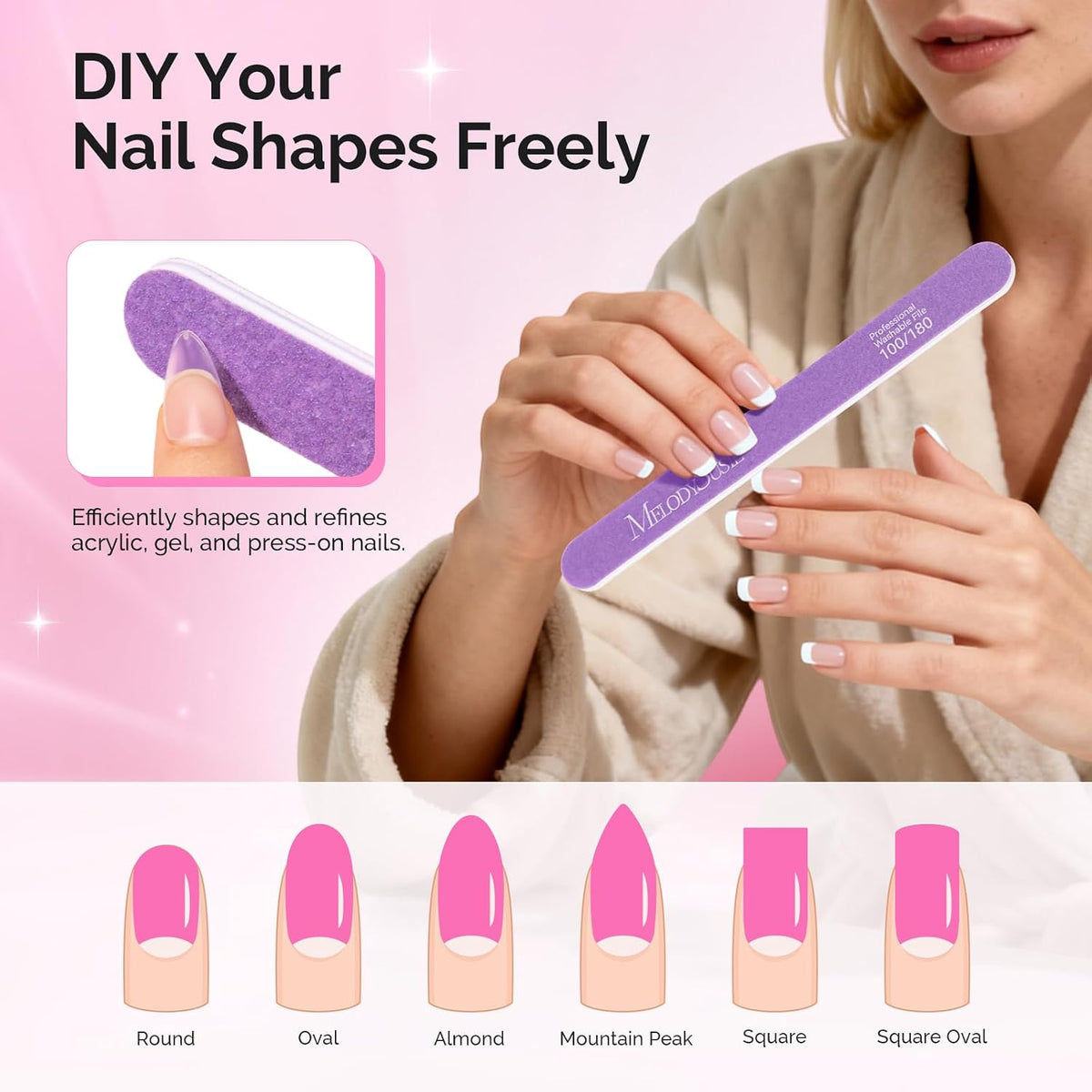 MelodySusie 16Pcs Professional Nail Buffer Kit,Nail Files and Buffers,Nail Buffer Block,Nail Brush, Nail File Buffers Kit for Natural Nails,DIY,Home Use,Salon（100/180 Grit）