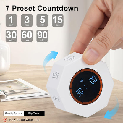 Rechargeable Pomodoro Timer, Small Gravity Timer (Pearl White)