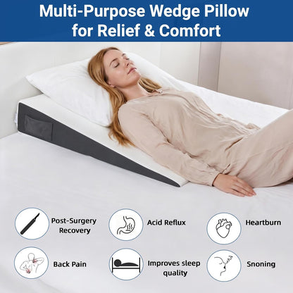 31" Extra-Long Wedge Pillow, Full Torso Support with Gentle Incline, Upper Body Elevation for Sleeping, Acid Reflux, Snoring Relief, Back Pain Relief, After Surgery, Gray