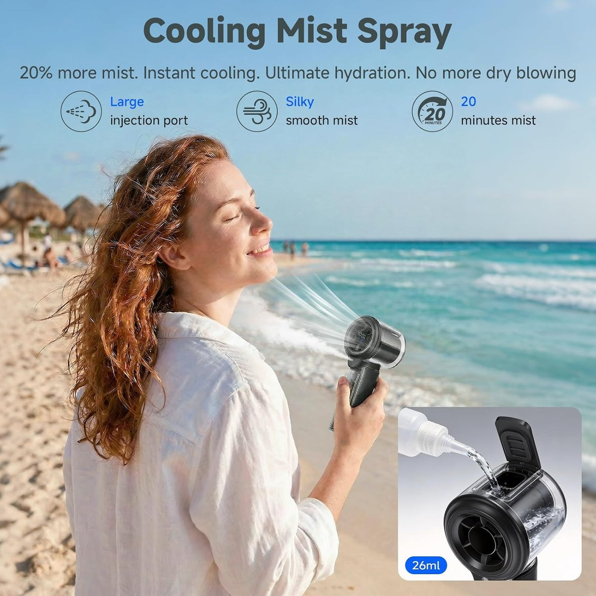 COKUNST Handheld Fan with Mist Spray, Toggle Button, LED Display