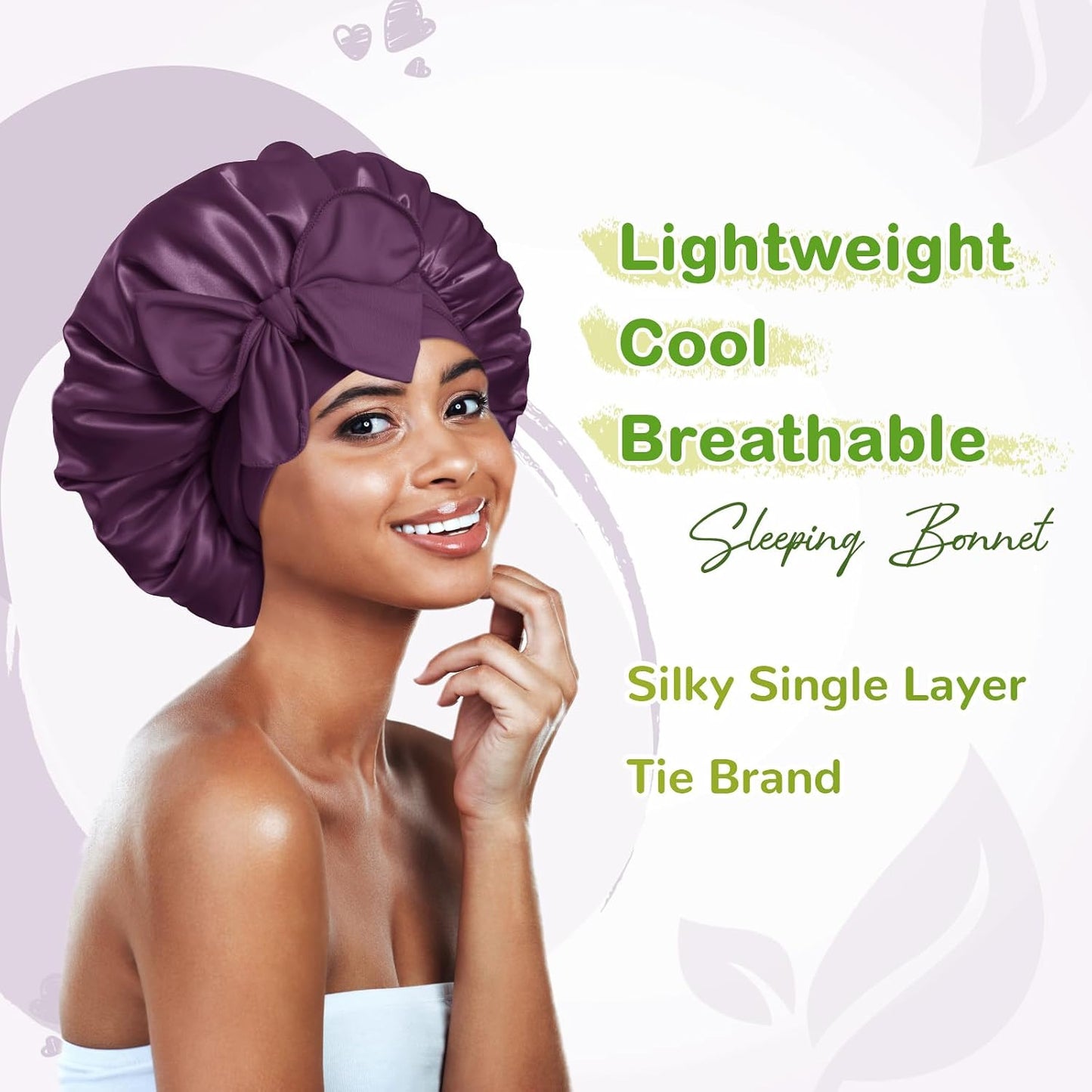 BONNET QUEEN Silk Bonnet for Sleeping for Women Satin Bonnet Night Cap for Curly Hair with Tie Band, Single Layer, Cream Pink