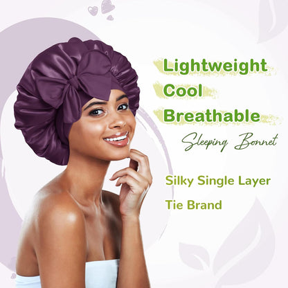 BONNET QUEEN Silk Bonnet for Sleeping for Women Satin Bonnet Night Cap for Curly Hair with Tie Band, Single Layer, Cream Pink