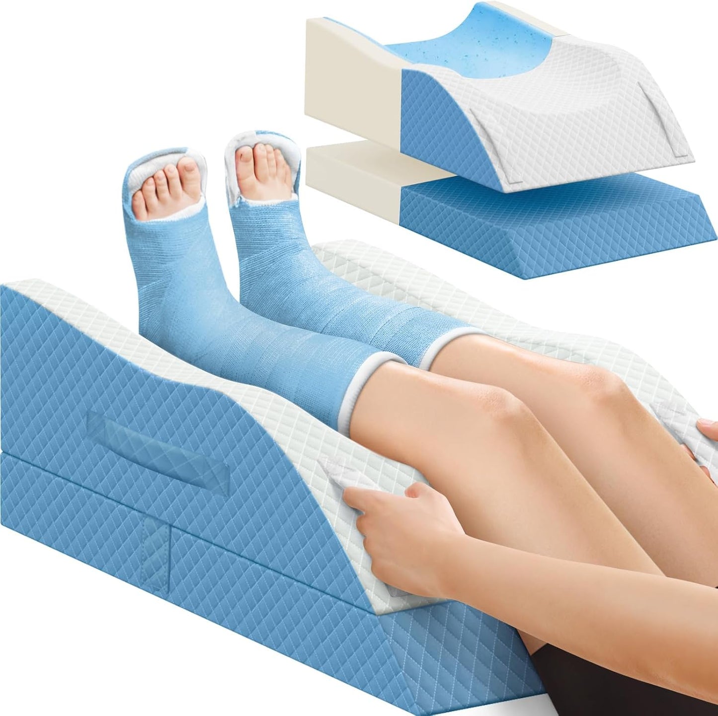 TranquilRelax Elevation Pillows for Leg After Surgery, Memory Foam Adjustable Wedge Pillow for Injury or Rest, Ankle Pillow for Sleeping Blood Circulation, Grey/Single Leg