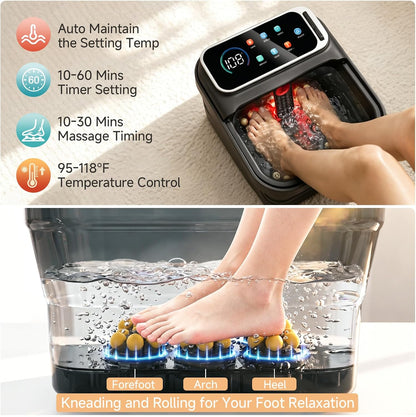 AAOBOSI Collapsible Foot Bath with Heat, Foot Massager Spa Soaking Tub with Bubble, Remote Control, Temp Control, and 30 Motorized Shiatsu Massage Balls, Pedicure Spa at Home for Stress Relief (Grey)