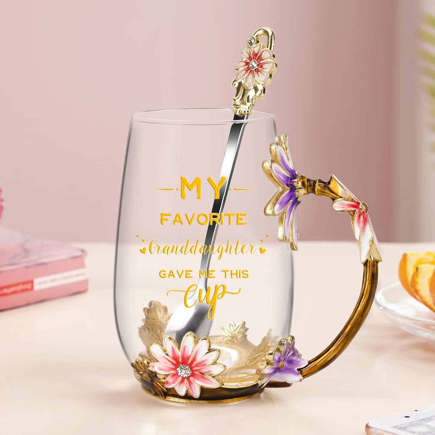 Enamel Glass Flower Tea Pot With Removable Loose Tea Leaf Infuser Tea Maker Teapot Set 30.4OZ Gifts for Women,Mom,Birthday