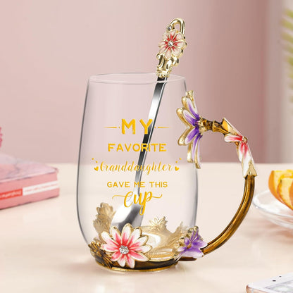 Enamel Glass Flower Tea Pot With Removable Loose Tea Leaf Infuser Tea Maker Teapot Set 30.4OZ Gifts for Women,Mom,Birthday